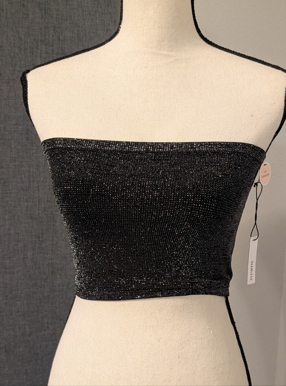 NWT Forever 21 Black Metallic Sparkle Seamless Bandeau Tube Top S/M